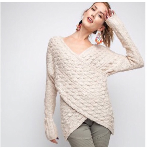 CHAVI-Cross Front Drop Sleeve Sweater - Picture 3 of 5